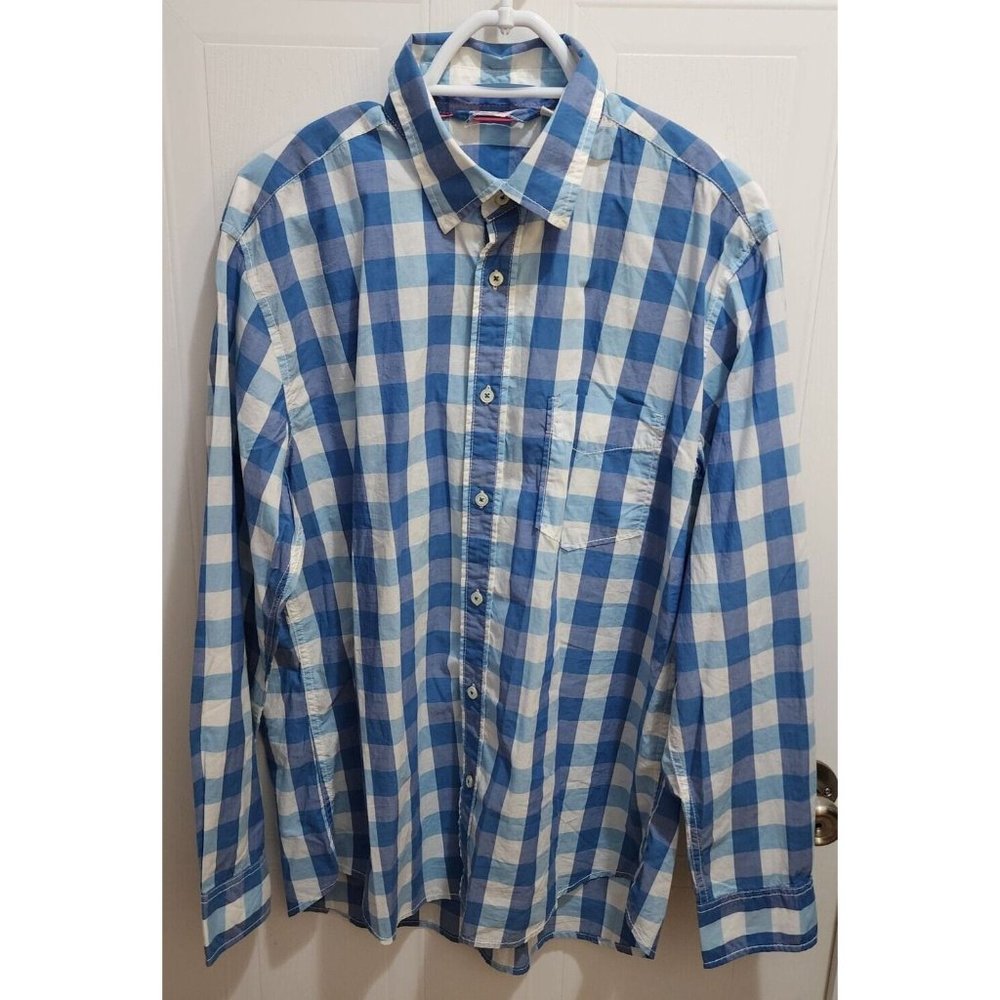 Boden Blue White Plaid Button Up Long Sleeve Pocket Shirt Size Large 100% Cotton